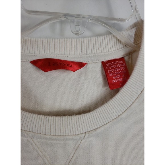 IZOD Mens Sweatshirt Size Large Ivory Pullover Long Sleeve - Picture 2 of 7